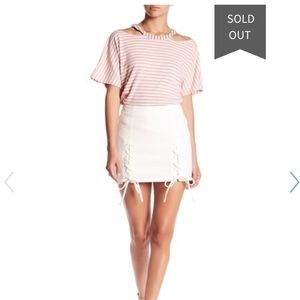 Honey Punch White Lace Up Denim Skirt